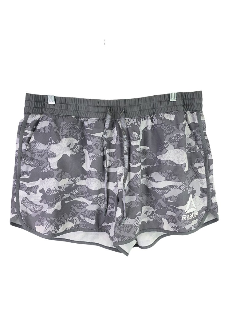Womens Reebok Gray Camo Running Shorts Built In Liner Polyester Blend Stretch Xl
